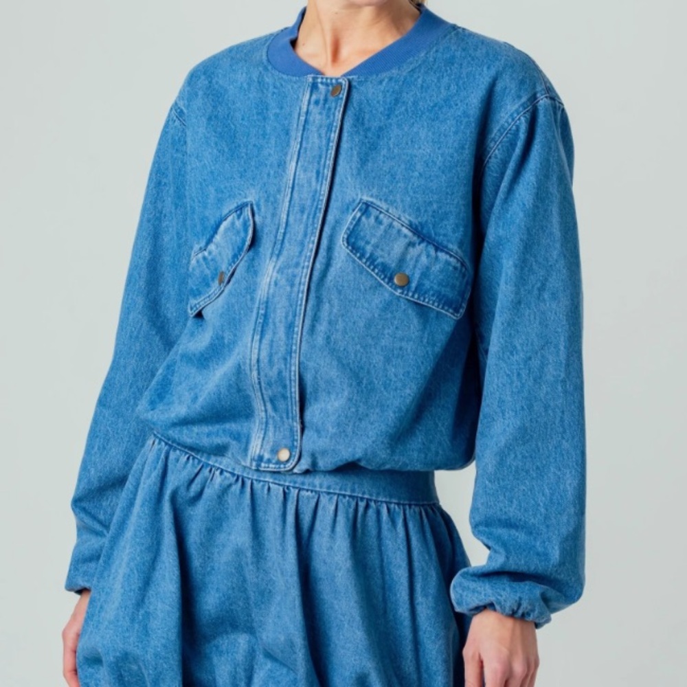 NWT Sundays We Are Sundays Lyria Meduim Denim Wash Bomber Jacket